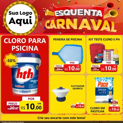 Modelo de Rede Social para Feed Facebook com o tema Esquenta Carnaval para Produtos para Piscina