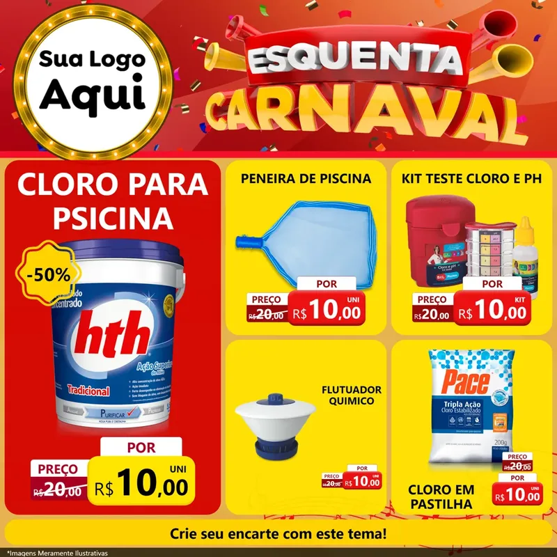Modelo de Rede Social para Feed Facebook com o tema Esquenta Carnaval para Produtos para Piscina
