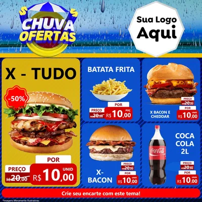 Modelo de Rede Social para Feed Facebook com o tema Chuva de Ofertas para Hamburgueria