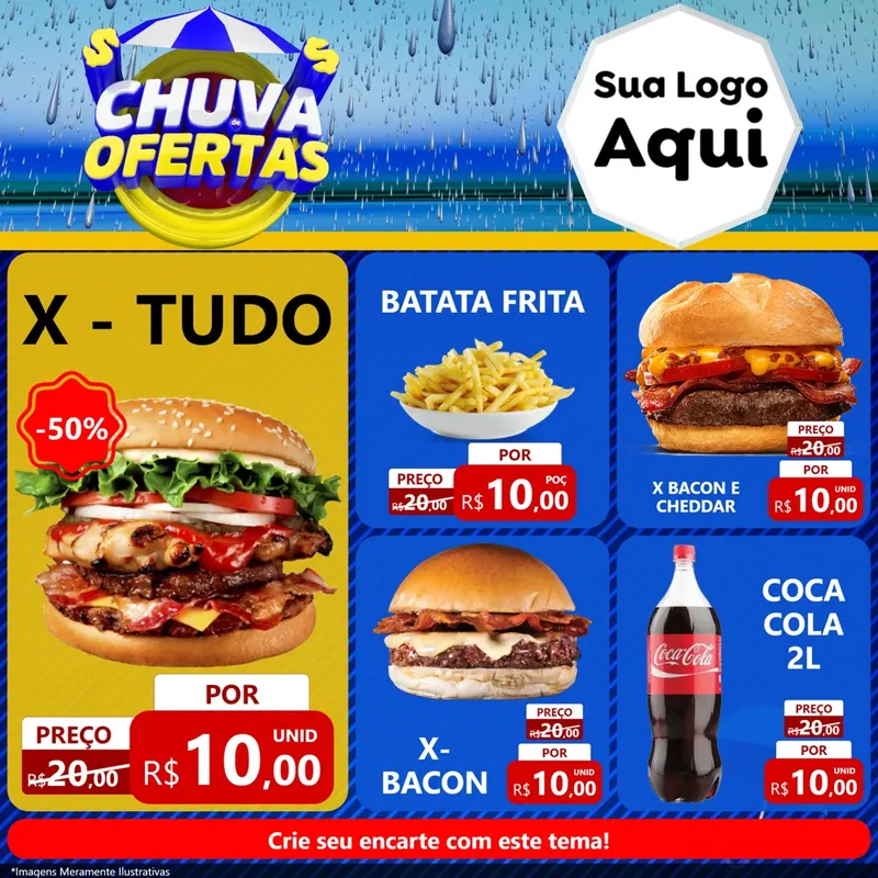 Modelo de Rede Social para Feed Facebook com o tema Chuva de Ofertas para Hamburgueria