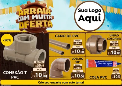 Modelo de Encarte para Encarte A4 Horizontal com o tema Ofertas de São João - Junina para Tubos e conexões