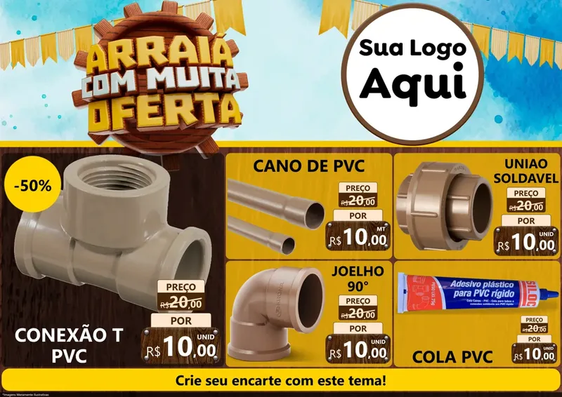Modelo de Encarte para Encarte A4 Horizontal com o tema Ofertas de São João - Junina para Tubos e conexões