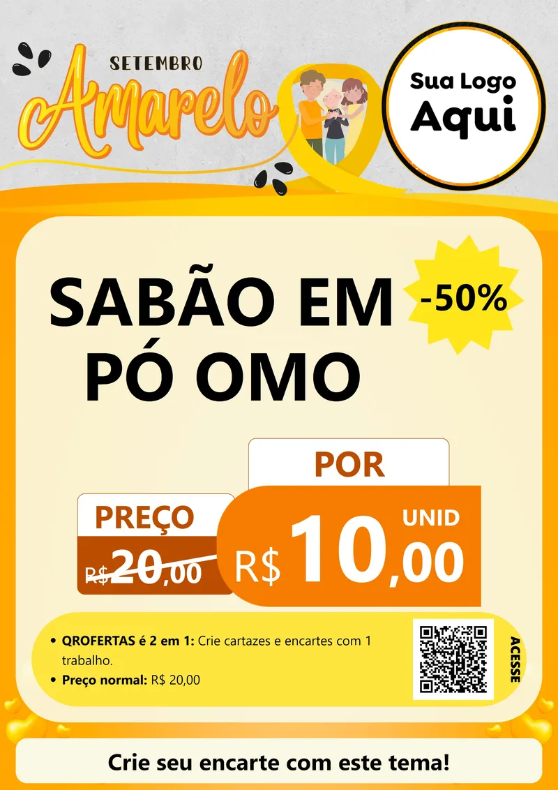 Modelo de Cartaz para Cartaz A4 Vertical com o tema Setembro Amarelo para Produtos de Limpeza