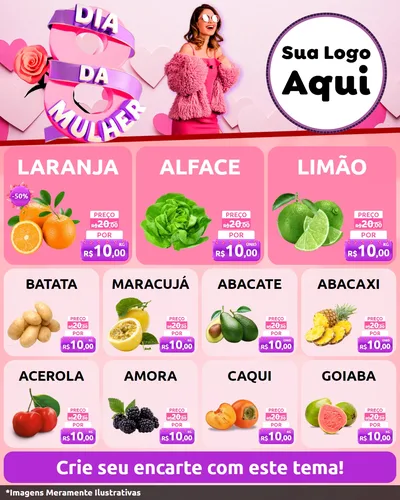 Modelo de Rede Social para Feed Instagram com o tema Dia da Mulher para Hortifrúti