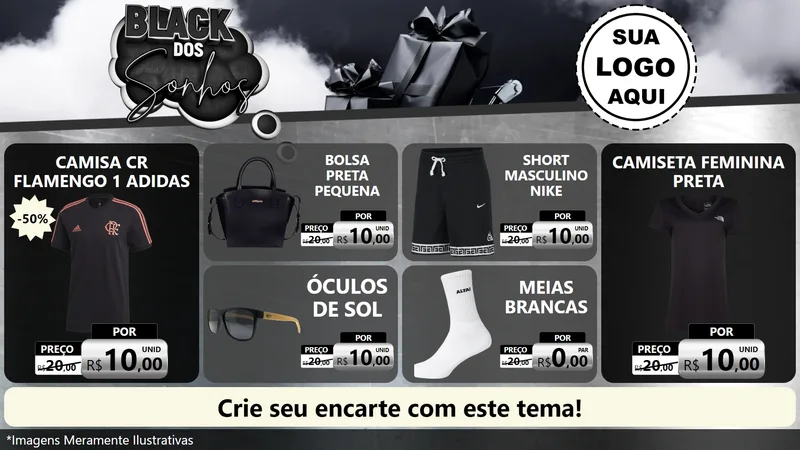 Modelo de TV para TV Horizontal com o tema Black dos Sonhos para Roupas e acessórios
