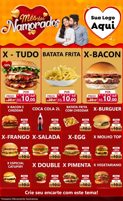 Modelo de Encarte para Encarte Grande com o tema Mês dos Namorados para Hamburgueria