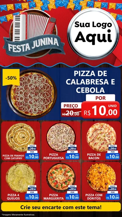 Modelo de Rede Social para Stories com o tema Festa Junina para Pizzaria