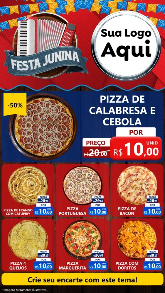 Modelo de Rede Social para Stories com o tema Festa Junina para Pizzaria