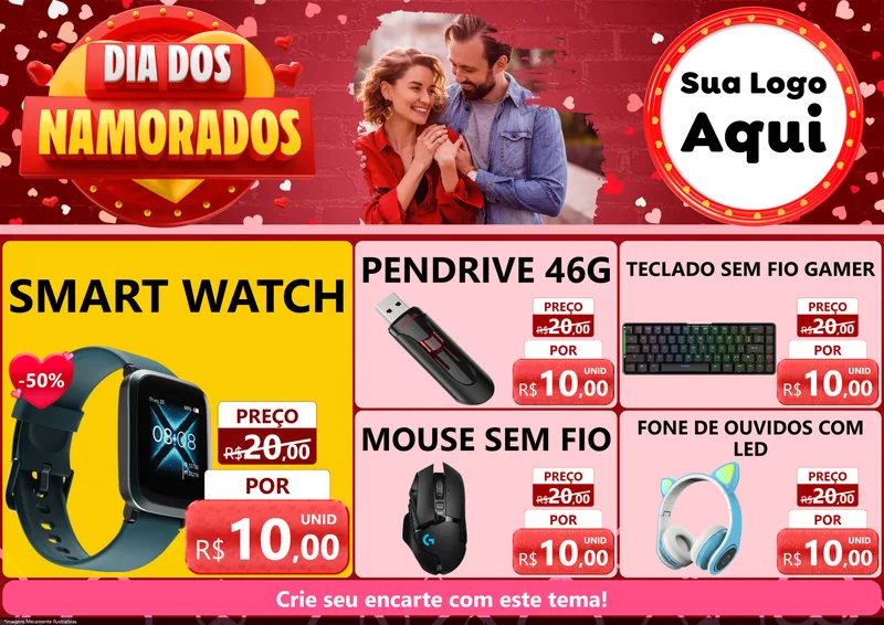 Modelo de Encarte para Encarte A4 Horizontal com o tema Dia Dos Namorados para Informática