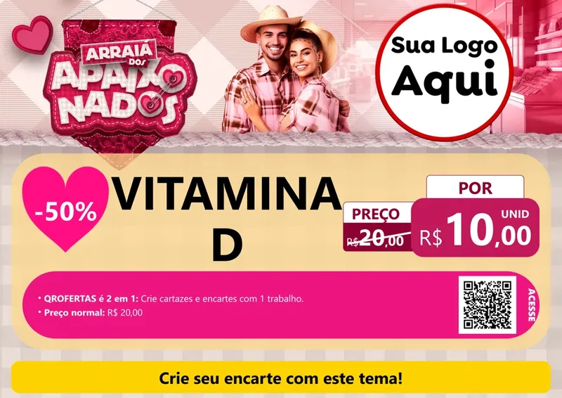 Modelo de Cartaz para Cartaz A4 Horizontal com o tema Arraiá dos Apaixonados - Junina para Farmácia
