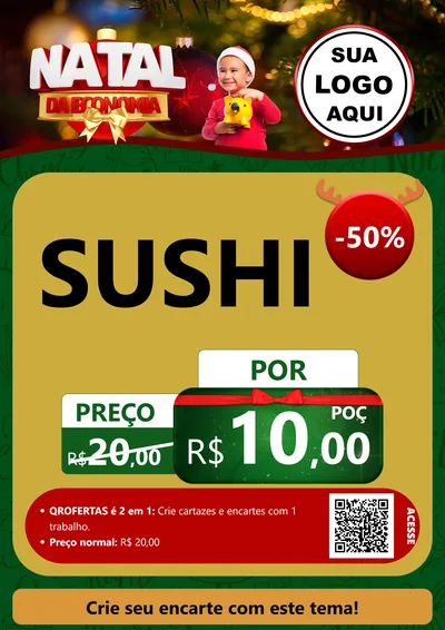 Modelo de Cartaz para Cartaz A4 Vertical com o tema Natal da Economia para Comida japonesa