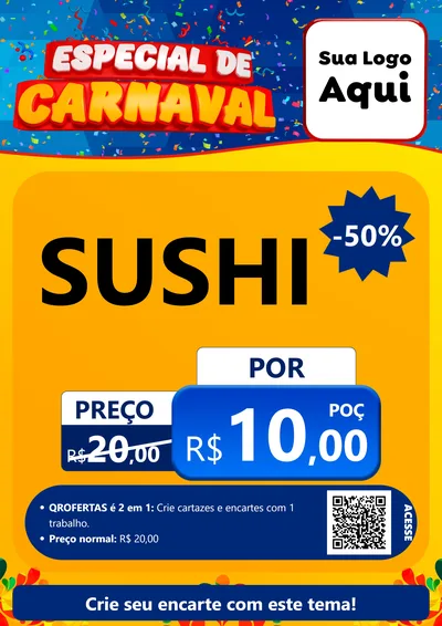 Modelo de Cartaz para Cartaz A4 Vertical com o tema Especial de Carnaval para Comida japonesa