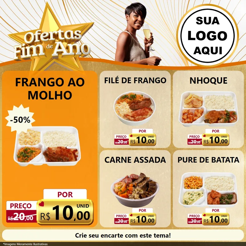 Modelo de Rede Social para Feed Facebook com o tema Ofertas Fim de Ano para Restaurante