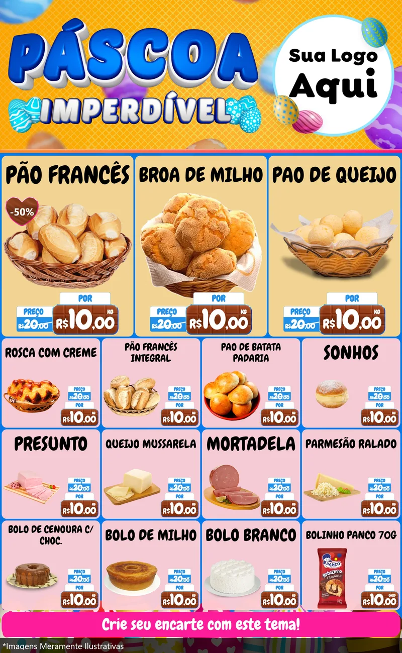 Modelo de Encarte para Encarte Grande com o tema Páscoa Imperdível para Padaria