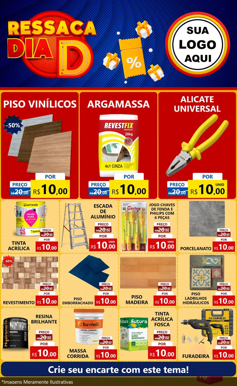Modelo de Encarte para Encarte Grande com o tema Ressaca Dia D para Material para Construção