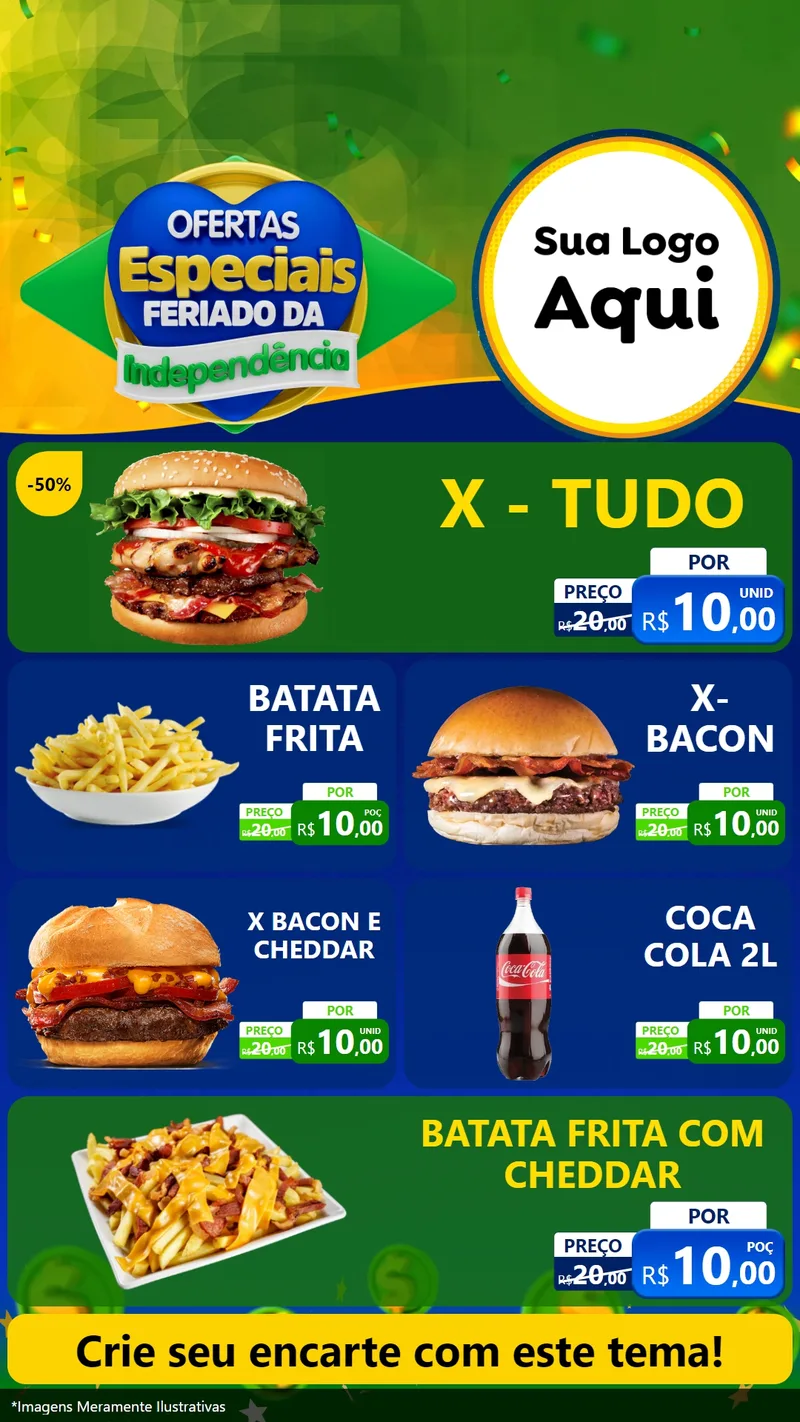 Modelo de TV para TV Vertical com o tema Ofertas Especiais Feriado da Independência para Hamburgueria