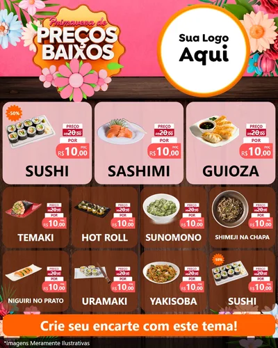 Modelo de Rede Social para Feed Instagram com o tema Primavera de Preços Baixos para Comida japonesa