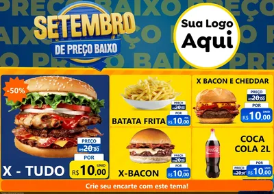 Modelo de Encarte para Encarte A4 Horizontal com o tema Setembro De Preço Baixo para Hamburgueria