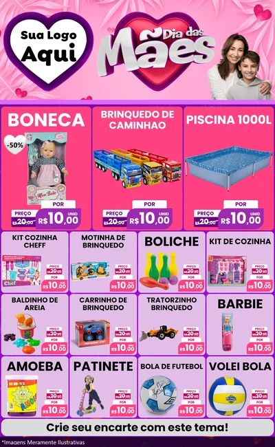 Modelo de Encarte para Encarte Grande com o tema Dia das Mães para Brinquedos