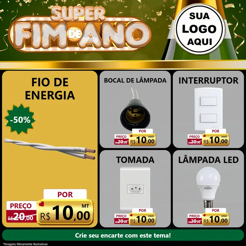 Modelo de Rede Social para Feed Facebook com o tema Super Fim de Ano para Materiais Elétricos