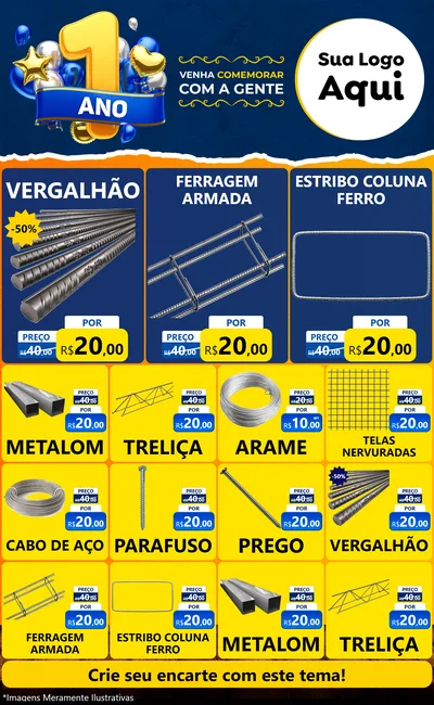 Modelo de Encarte para Encarte Grande com o tema Um Ano de Aniversário para Ferragens