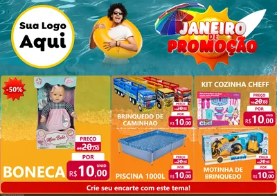 Modelo de Encarte para Encarte A4 Horizontal com o tema Janeiro de Promoção para Brinquedos