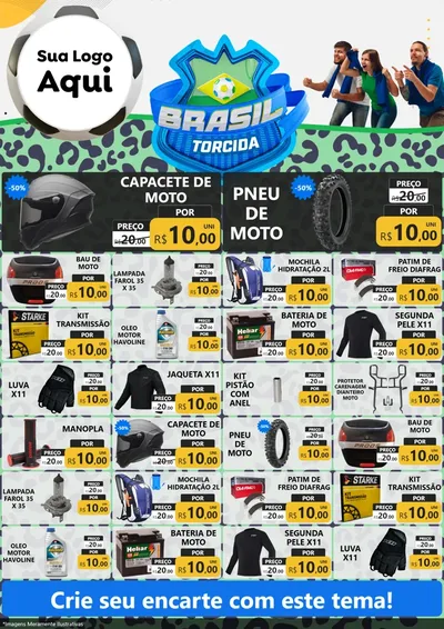Modelo de Encarte para Encarte A4 Vertical com o tema Brasil Torcida - Copa para Moto peças