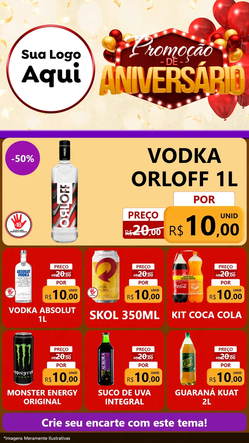 Modelo de Rede Social para Stories com o tema Promoção de Aniversário para Distribuidora de bebidas