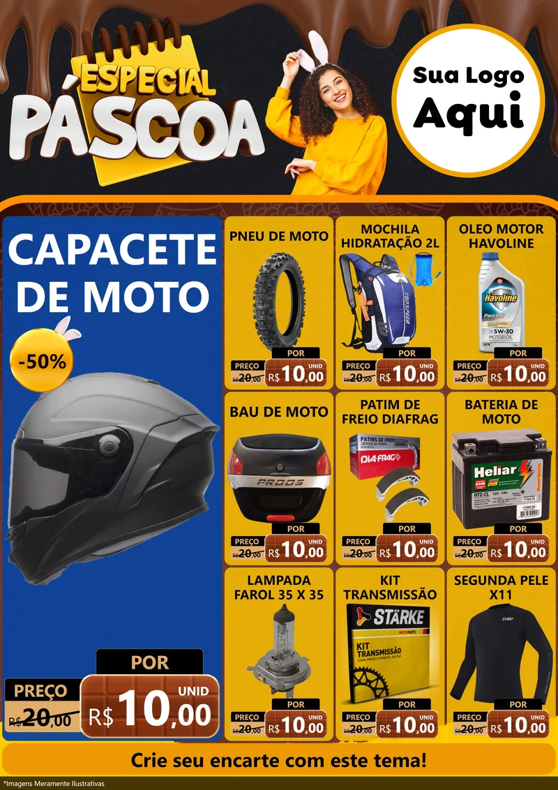 Modelo de Encarte para Encarte A4 Vertical com o tema Especial Páscoa para Moto peças