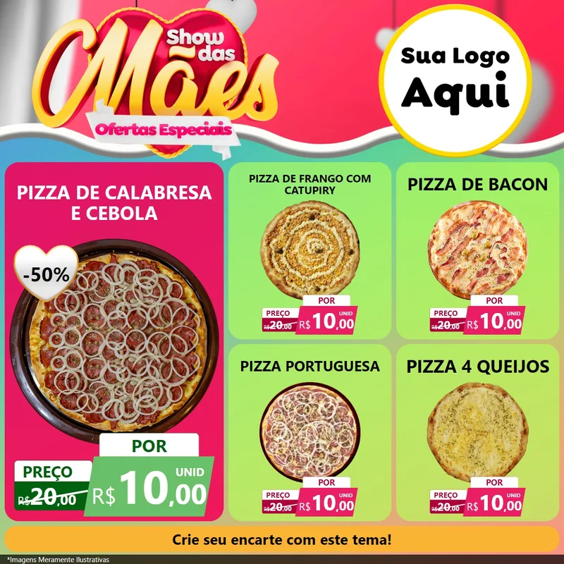Modelo de Rede Social para Feed Facebook com o tema Show das Mães - Ofertas Especiais para Pizzaria