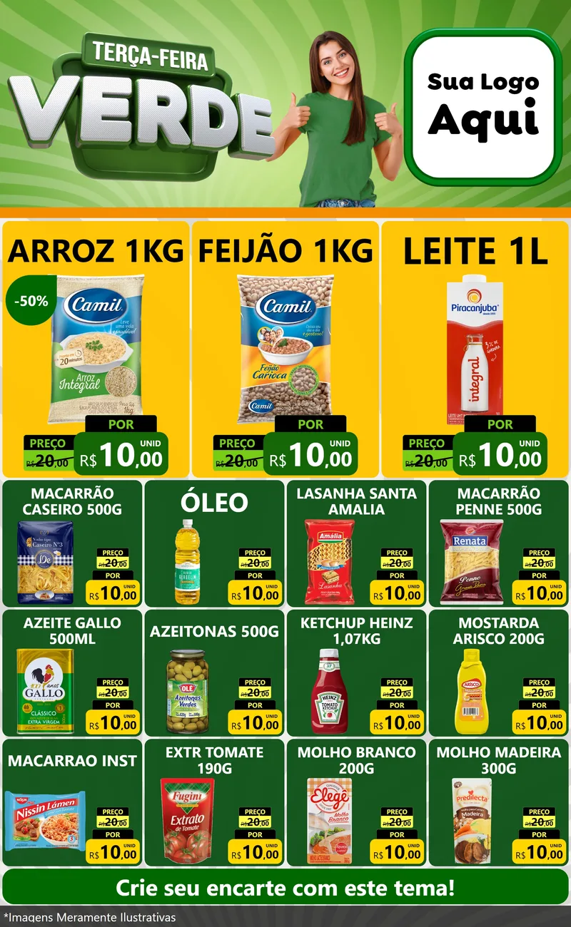 Modelo de Encarte para Encarte Grande com o tema Terça - Feira Verde para Supermercado