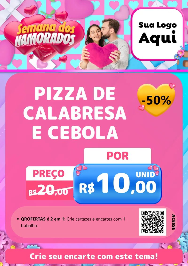 Modelo de Cartaz para Cartaz A4 Vertical com o tema Semana dos Namorados para Pizzaria