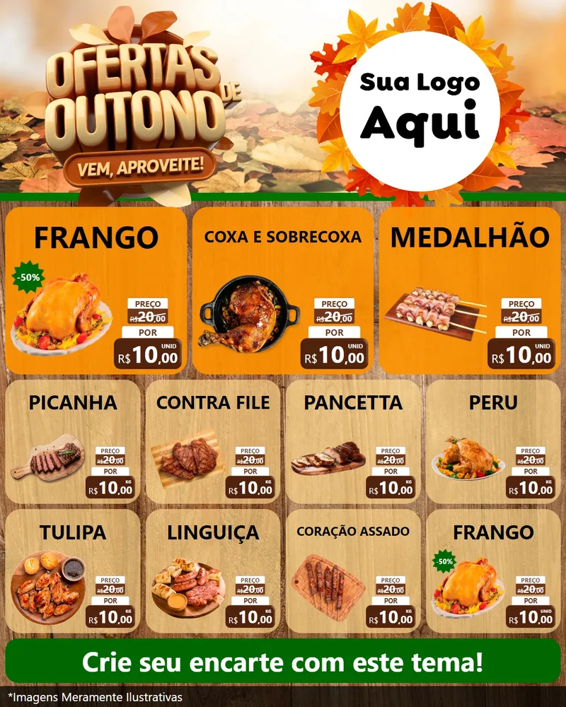 Modelo de Rede Social para Feed Instagram com o tema Ofertas de Outono - Vem, Aproveite! para Assados