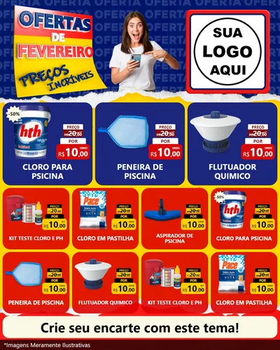 Modelo de Rede Social para Feed Instagram com o tema Ofertas de Fevereiro - Preços Incríveis para Produtos para Piscina
