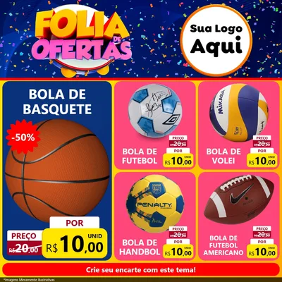 Modelo de Rede Social para Feed Facebook com o tema Folia de Ofertas para Artigos Esportivos