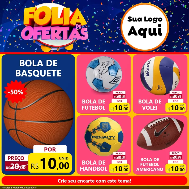 Modelo de Rede Social para Feed Facebook com o tema Folia de Ofertas para Artigos Esportivos