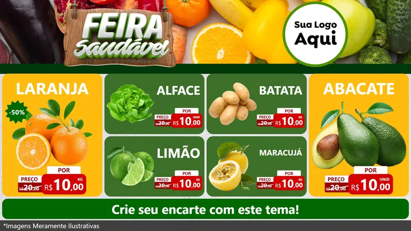 Modelo de TV para TV Horizontal com o tema Feira Saudável para Hortifrúti