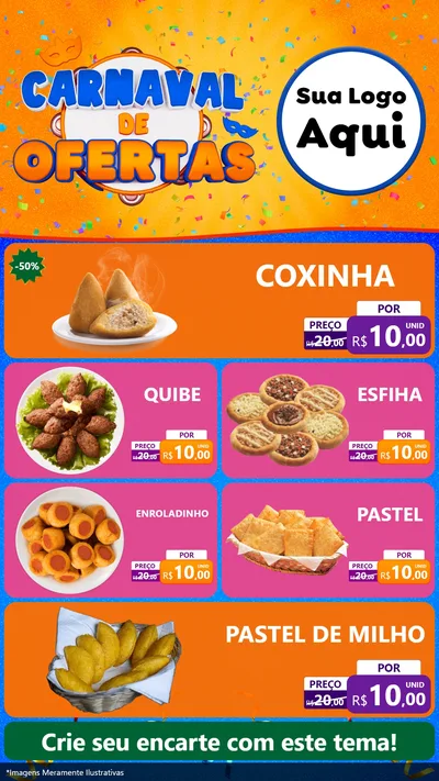 Modelo de TV para TV Vertical com o tema Carnaval de Ofertas para Salgadaria