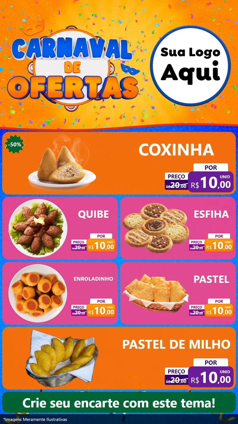 Modelo de TV para TV Vertical com o tema Carnaval de Ofertas para Salgadaria