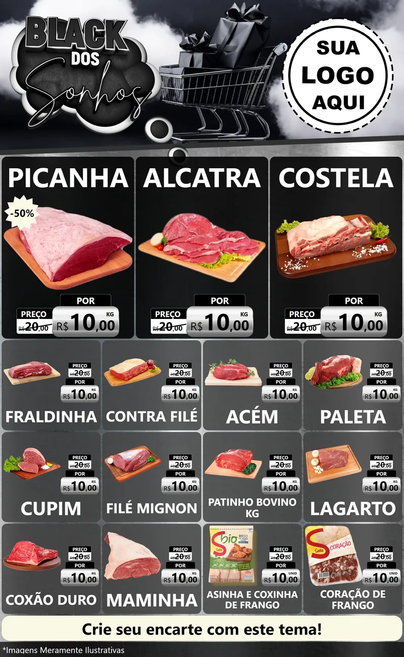 Modelo de Encarte para Encarte Grande com o tema Black dos Sonhos para Açougue
