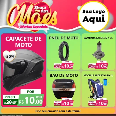Modelo de Rede Social para Feed Facebook com o tema Show das Mães - Ofertas Especiais para Moto peças