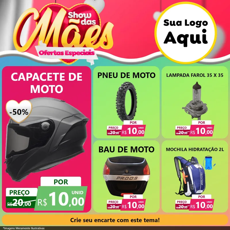 Modelo de Rede Social para Feed Facebook com o tema Show das Mães - Ofertas Especiais para Moto peças