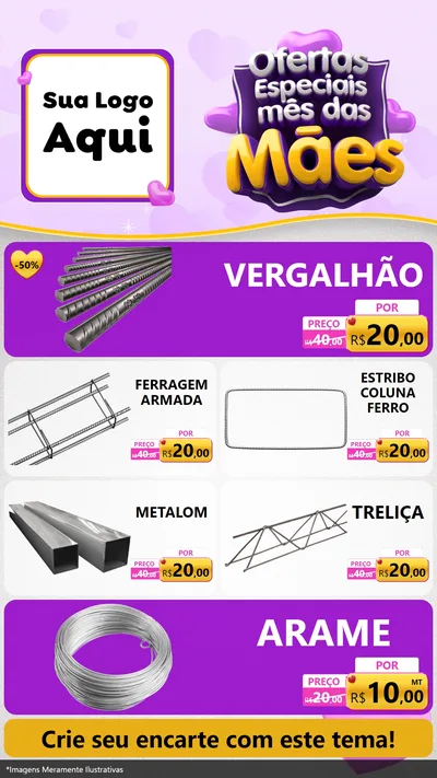 Modelo de TV para TV Vertical com o tema Ofertas Especiais - Mês das Mães para Ferragens