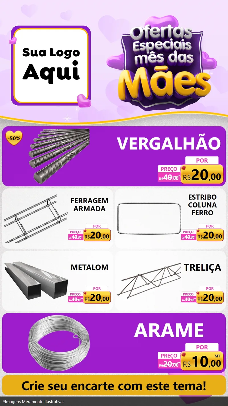 Modelo de TV para TV Vertical com o tema Ofertas Especiais - Mês das Mães para Ferragens