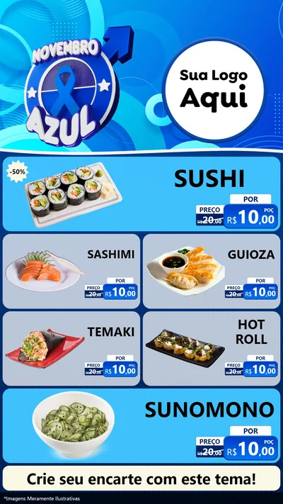 Modelo de TV para TV Vertical com o tema Novembro Azul para Comida japonesa
