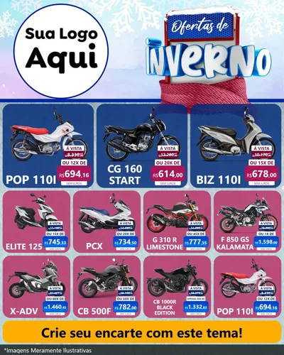 Modelo de Rede Social para Feed Instagram com o tema Ofertas de Inverno para Concessionaria de Motos