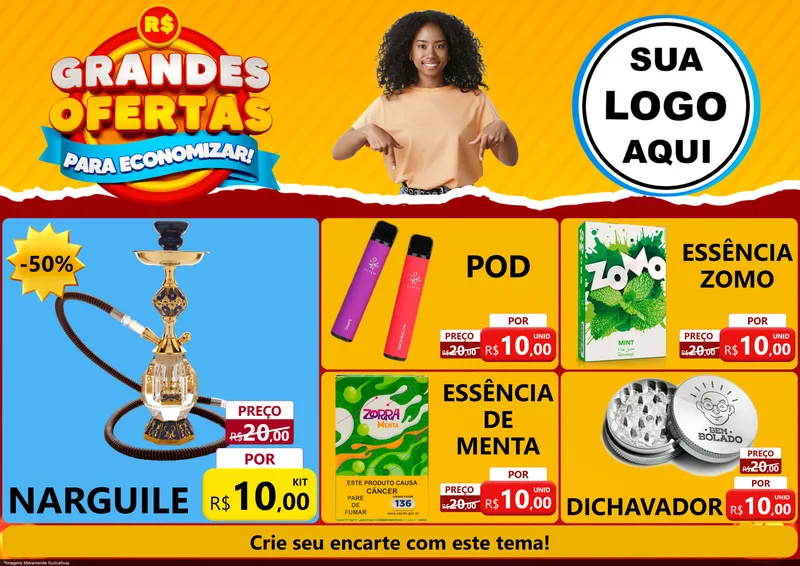 Modelo de Encarte para Encarte A4 Horizontal com o tema Grandes Ofertas Para Economizar! para Tabacaria