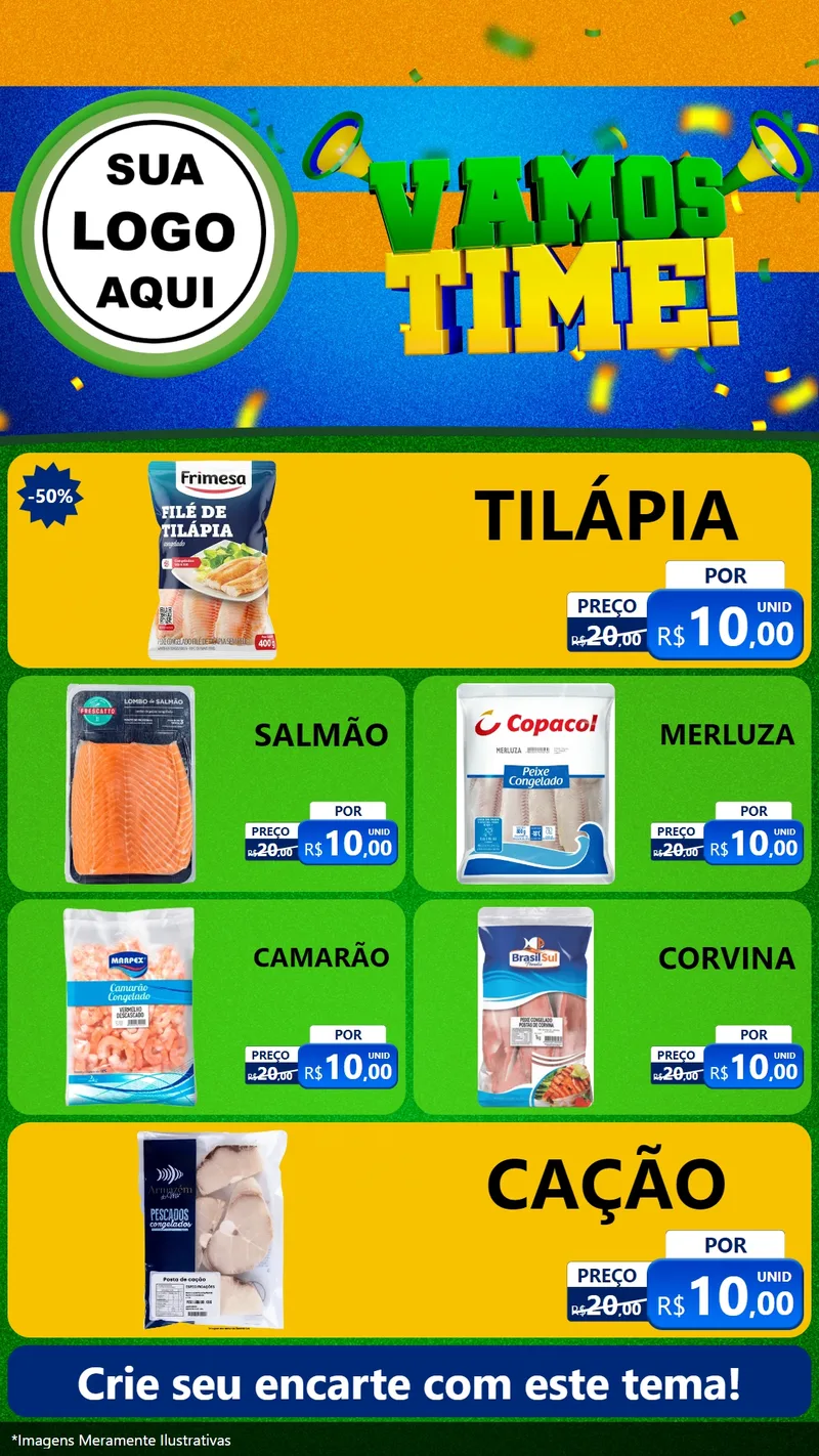 Modelo de TV para TV Vertical com o tema Vamos Time! para Peixaria