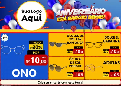 Modelo de Encarte para Encarte A4 Horizontal com o tema Aniversário para Óticas