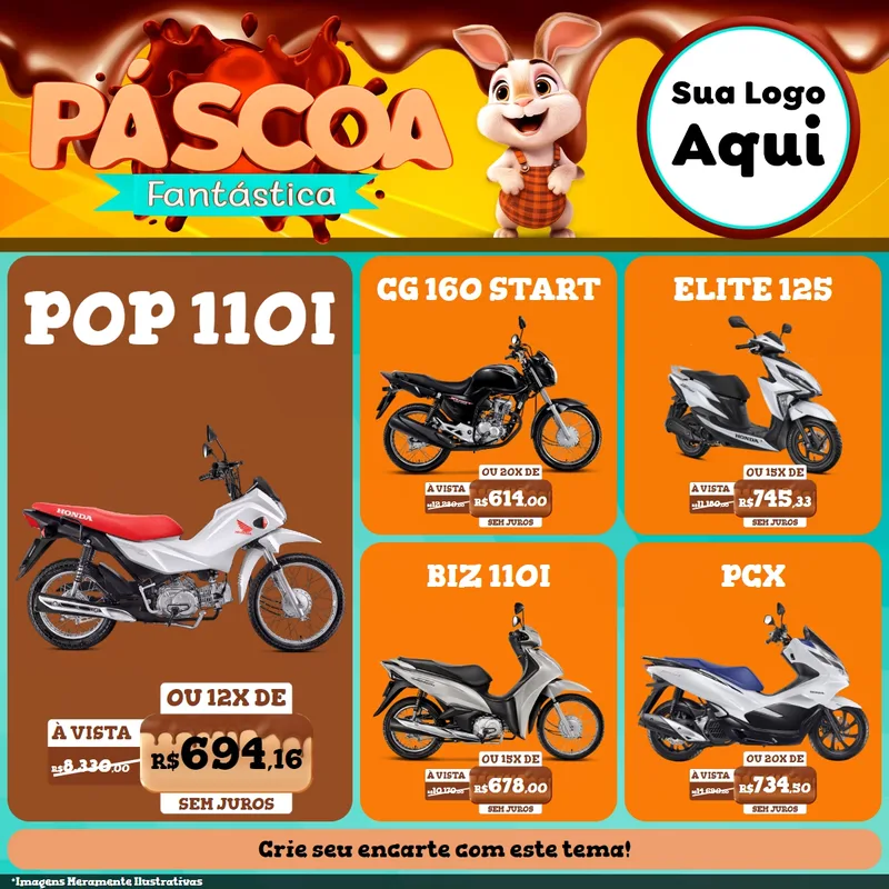 Modelo de Rede Social para Feed Facebook com o tema Páscoa Fantástica para Concessionaria de Motos